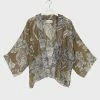 One Hundred Stars Etched Floral Khaki Kimono