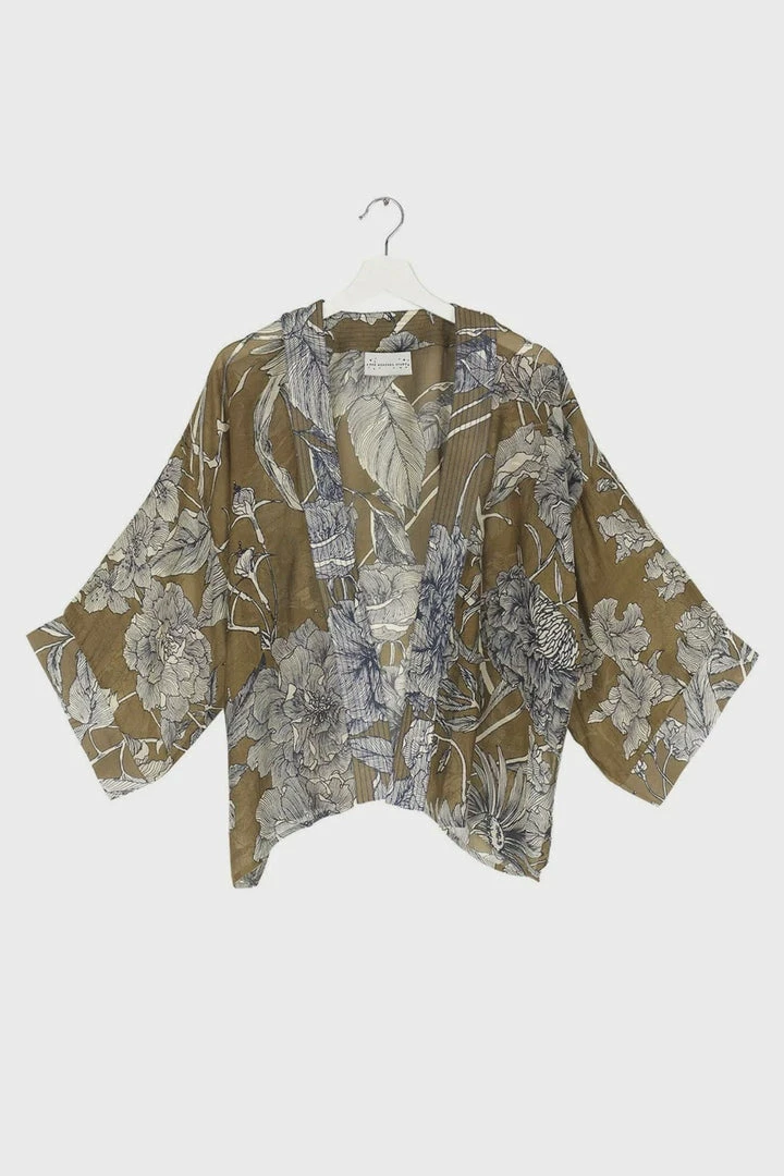 Best Sale 🥰 One Hundred Stars Etched Floral Khaki Kimono 🛒 1 One Hundred Stars Etched Floral Khaki Kimono
