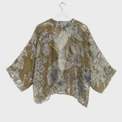 One Hundred Stars Etched Floral Khaki Kimono