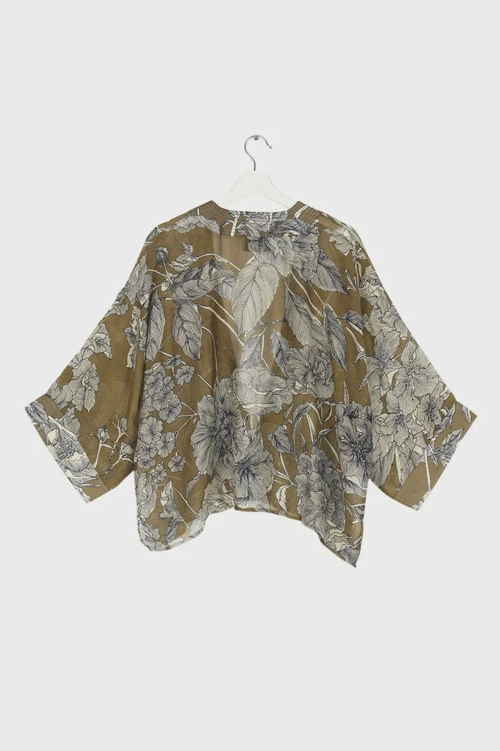 Best Sale 🥰 One Hundred Stars Etched Floral Khaki Kimono 🛒 2 One Hundred Stars Etched Floral Khaki Kimono