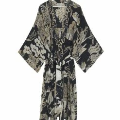 One Hundred Stars Giant Willow Black Long Kimono New