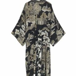 One Hundred Stars Giant Willow Black Long Kimono New