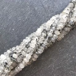 Precious Sparkle Black Rutile Quartz Faceted Rondelle Beads 15" Strand