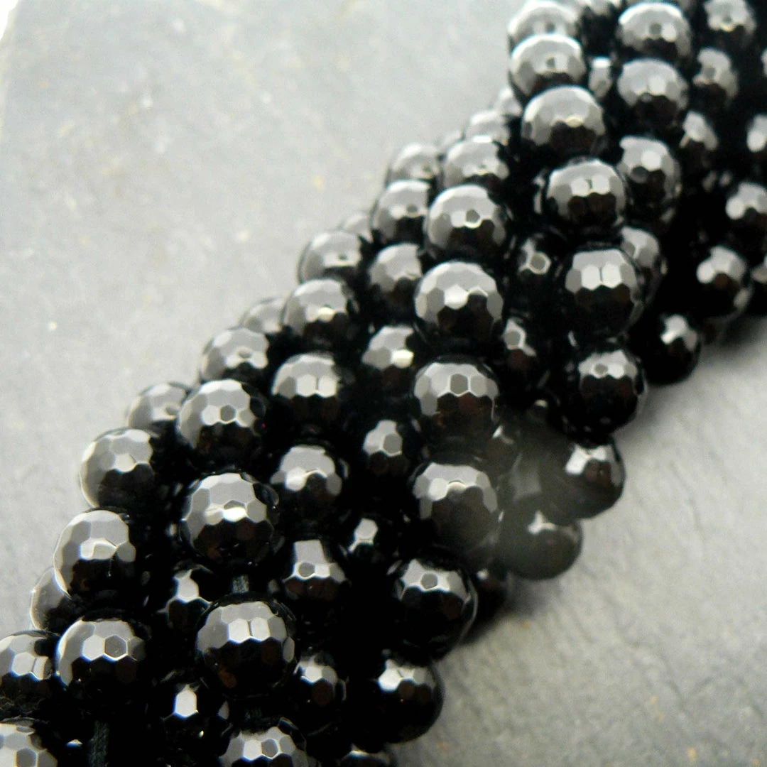 Wholesale โ๏ธ Precious Sparkle Black Onyx Faceted 8mm Round Beads 15" Strand ๐ 1 Precious Sparkle Black Onyx Faceted 8mm Round Beads 15" Strand