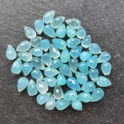 Precious Sparkle Blue Chalcedony Faceted Drop Briolette Beads (Set Of 5)