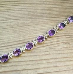 Precious Sparkle Brazilian Amethyst Cut Stone Sterling Silver Bracelet