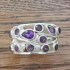 Precious Sparkle Brazilian Amethyst Ring Sterling Silver Multi Stone Size Q