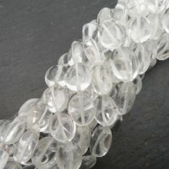 Precious Sparkle Crystal Quartz Plain Oval Beads 15" Strand