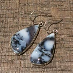 Precious Sparkle Dendritic Opal Long Drop Sterling Silver Earrings Jewellery