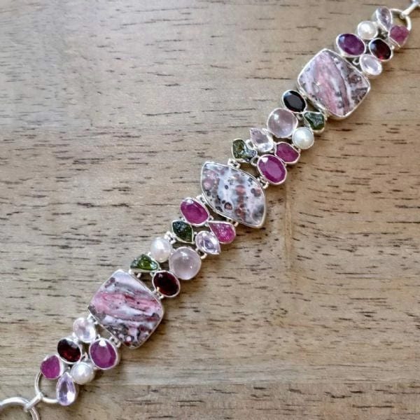 Best Pirce ๐ Precious Sparkle Jasper Multi Stone Sterling Silver Bracelet Jewellery โจ 1 Precious Sparkle Jasper Multi Stone Sterling Silver Bracelet Jewellery