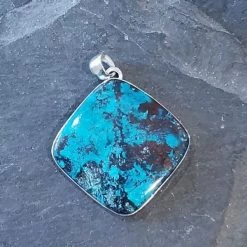 Precious Sparkle Azurite Square Sterling Silver Pendant