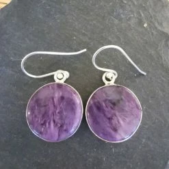 Precious Sparkle Charoite Round Sterling Silver Earrings Jewellery