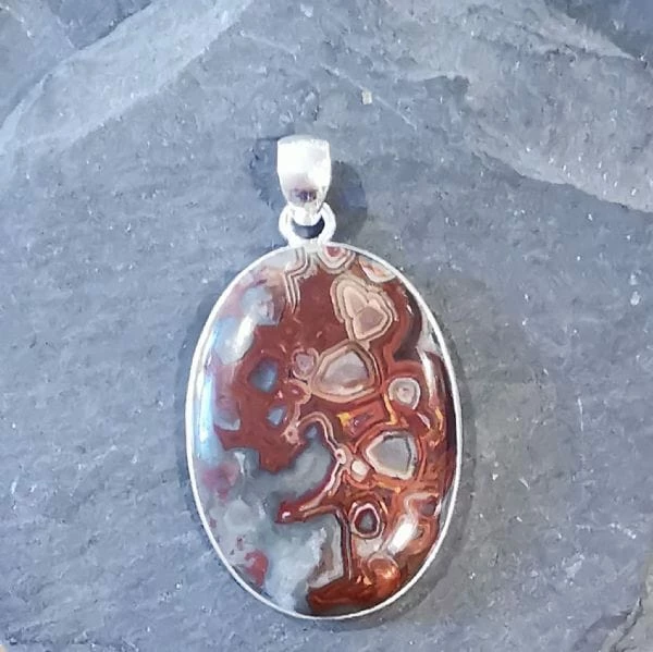 Best Sale 🎉 Precious Sparkle Jewellery Crazy Lace Agate Oval Sterling Silver Pendant ✔️ 1 Precious Sparkle Jewellery Crazy Lace Agate Oval Sterling Silver Pendant