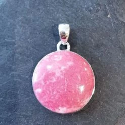 Precious Sparkle Pink Thulite Round Sterling Silver Pendant