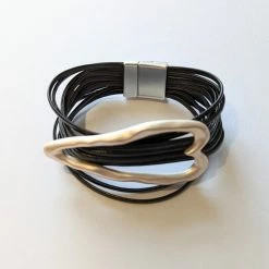 Precious Sparkle Silver Heart Wrap Bracelet Black