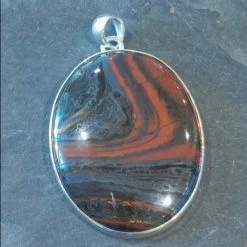 Precious Sparkle Jewellery Red Tiger Iron Large Oval Sterling Silver Pendant