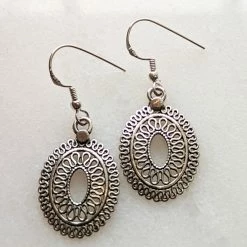 Precious Sparkle Sterling Silver Ornate Oval Drop Earrings