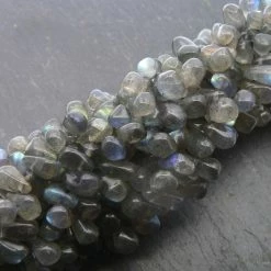 Precious Sparkle Labradorite Plain Side Drill Drop Beads 15" Strand