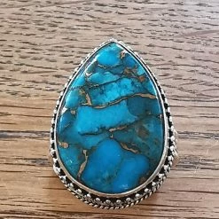 Precious Sparkle Mojave Iron Turquoise Ring Sterling Silver Ornate Cocktail Size R