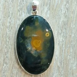 Precious Sparkle Ocean Jasper Oval Gemstone Sterling Silver Pendant
