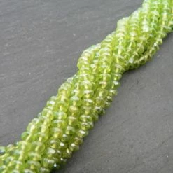 Precious Sparkle Peridot Coated Machine Cut Faceted Rondelle Beads 15" Strand