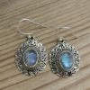 Precious Sparkle Rainbow Moonstone Ornate Sterling Silver Earrings Jewellery