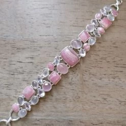 Precious Sparkle Rhodochrosite And Rose Quartz Multi Stone Sterling Silver Bracelet Jewellery
