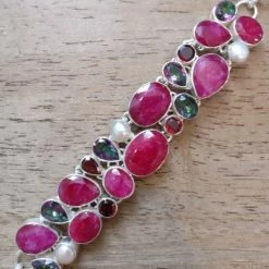 Precious Sparkle Jewellery Ruby Mystic Topaz Pearl Sterling Silver Bracelet