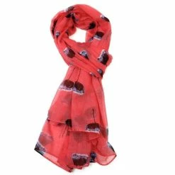 Pure Fashions Coral Painted Poppies Scarf New