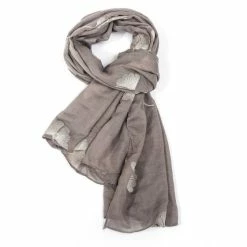 Pure Fashions Grey Gingko Embroidered Scarf