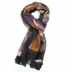 Pure Fashions New Grey/Purple Bright Peonies Scarf