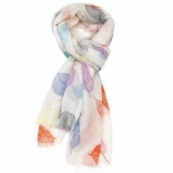 Pure Fashions Multi Leaf White Scarf