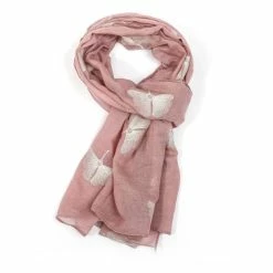 Pure Fashions Pink Gingko Embroidered Scarf New