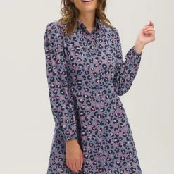 Sugarhill Brighton Devra Shirt Dress Slate Star Leopard New