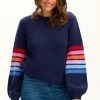 New Sugarhill Brighton Essie Jumper Navy Sleeve Stripes