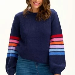 New Sugarhill Brighton Essie Jumper Navy Sleeve Stripes