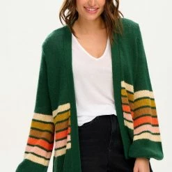 Sugarhill Brighton Green Block Stripes Cardigan