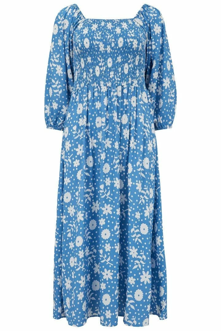 Best deal ⌛ New Sugarhill Brighton Raquel Shirred 👗 Dress Blue 🎉 2 New Sugarhill Brighton Raquel Shirred Dress Blue