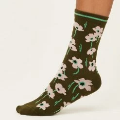 Thought Clothing Thought Gots Summer Poppies Socks Olive Green