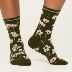 Thought Clothing Thought Gots Summer Poppies Socks Olive Green