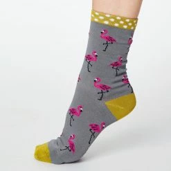 Thought Clothing Thought Rosa Bamboo Flamingo Printed Socks Pebble Grey Accessories