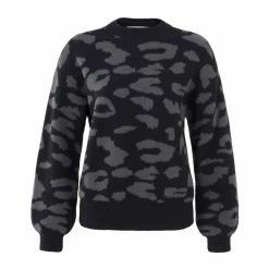 YAYA Animal Jacquard Sweater Black Dessin New