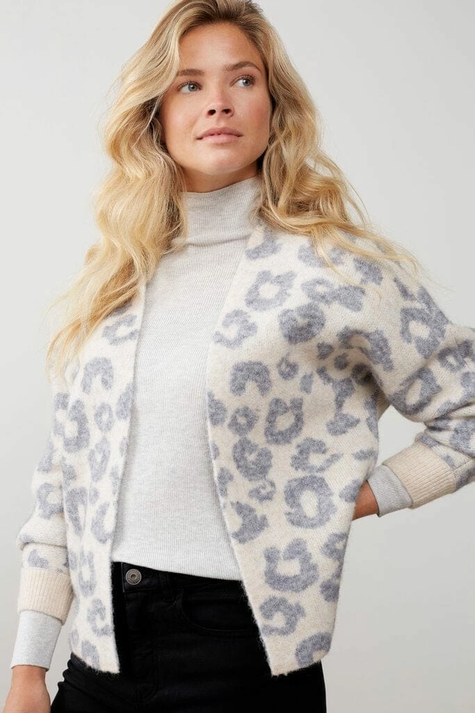 Deals 🤩 Yaya Animal Pattern Cardigan Tapioca Sand New 😀 1 Yaya Animal Pattern Cardigan Tapioca Sand New