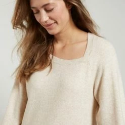 Yaya Asymmetric Neckline Sweater Beige Melange