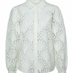 New Yaya Broderie Anglasie Blouse Egret Off White