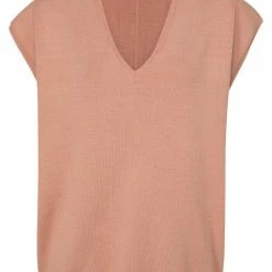 Yaya Button Back Short Sleeve V-Neck In Pink Melange
