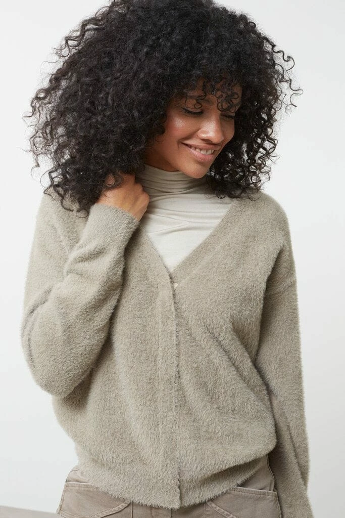 Hot Sale 🥰 New Yaya Fluffy Yarn Cardigan Smoke Gray 🥰 1 New Yaya Fluffy Yarn Cardigan Smoke Gray