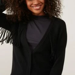 YAYA Fringed Cardigan Phantom