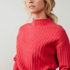 Yaya High Neck Rib Stitch Sweater Rethink Pink New