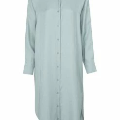 Yaya Long Button Close Blouse Quarry Mid Blue